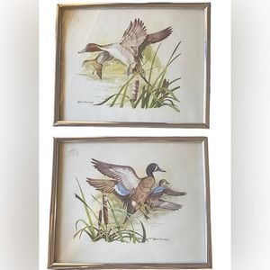 Vintage LELAND BREWSAUGH SIGNED PRINT FRAMED birds pair